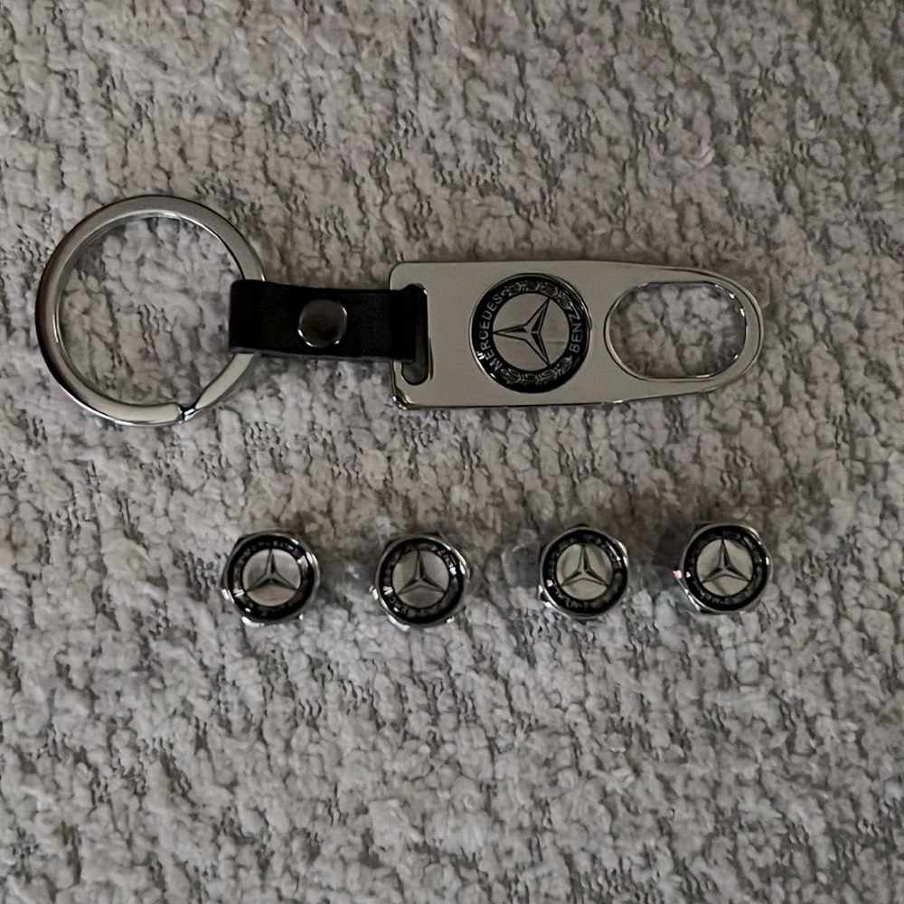 New Mercedes-Benz tire valve covers & keychain